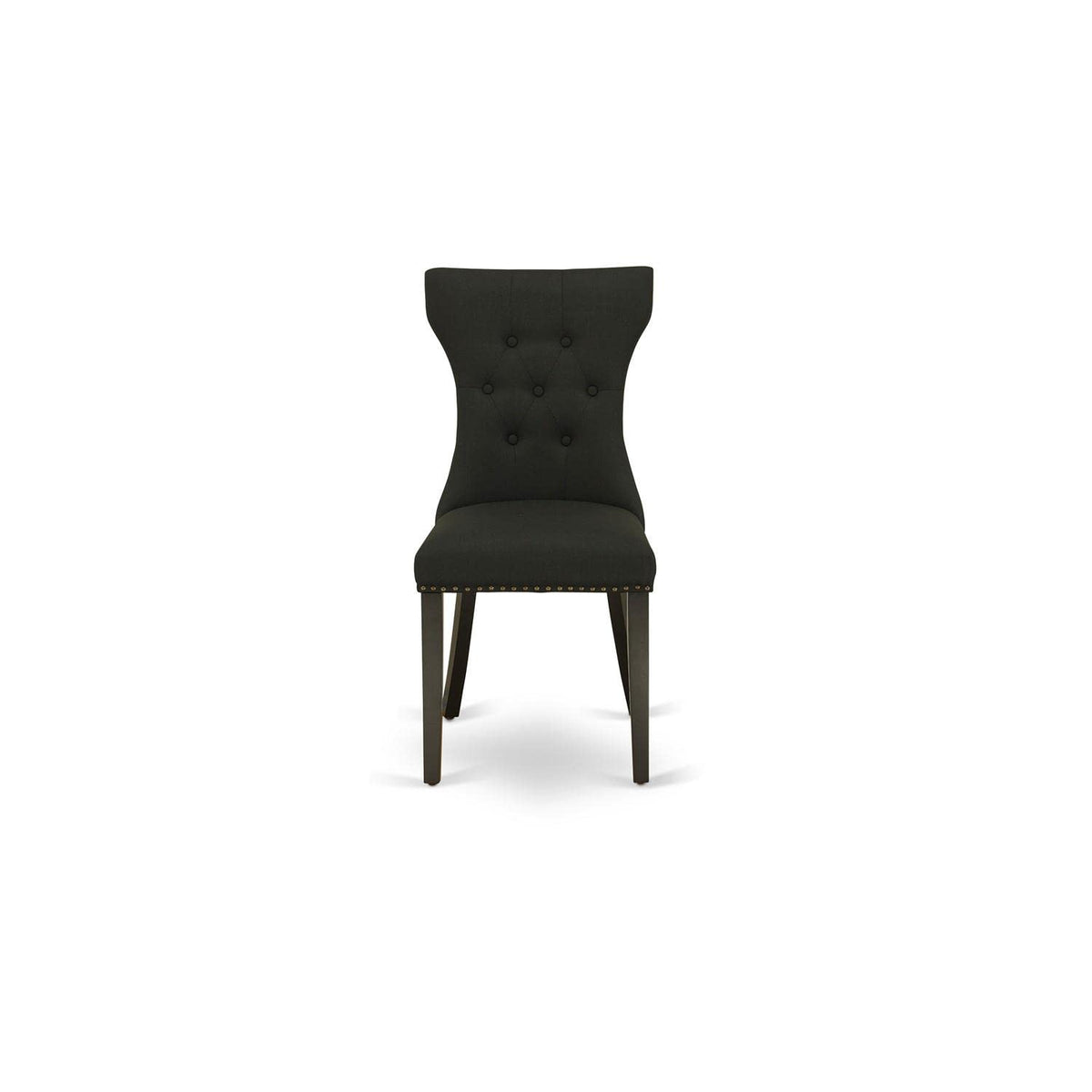 Black Linen Fabric Upholstered Dining Chairs Set of 2 C821