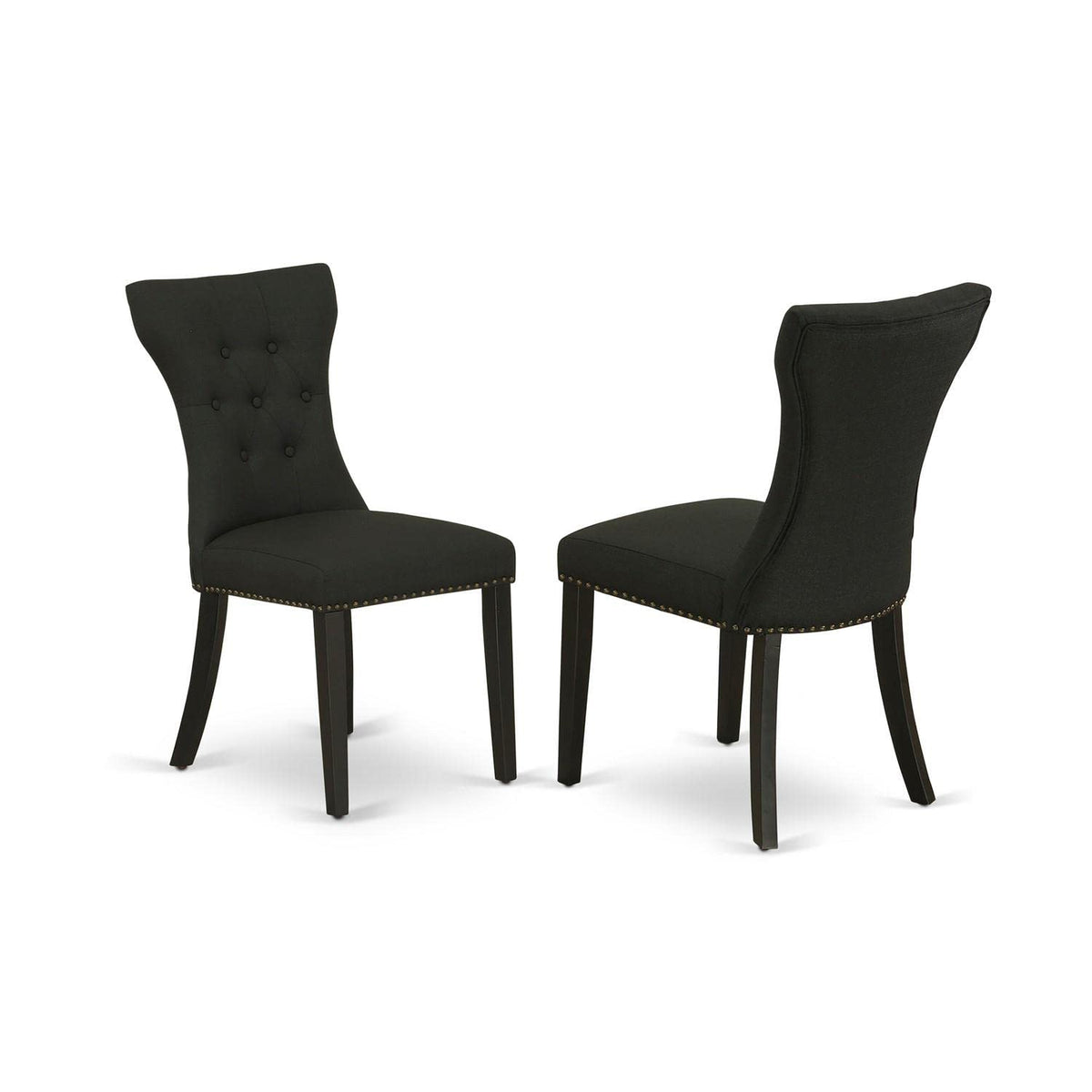 Black Linen Fabric Upholstered Dining Chairs Set of 2 C821