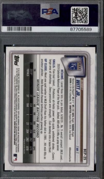 2020 Bowman Chrome Prospects Bobby Witt Jr. Refractor Rookie Card PSA 10 A7417