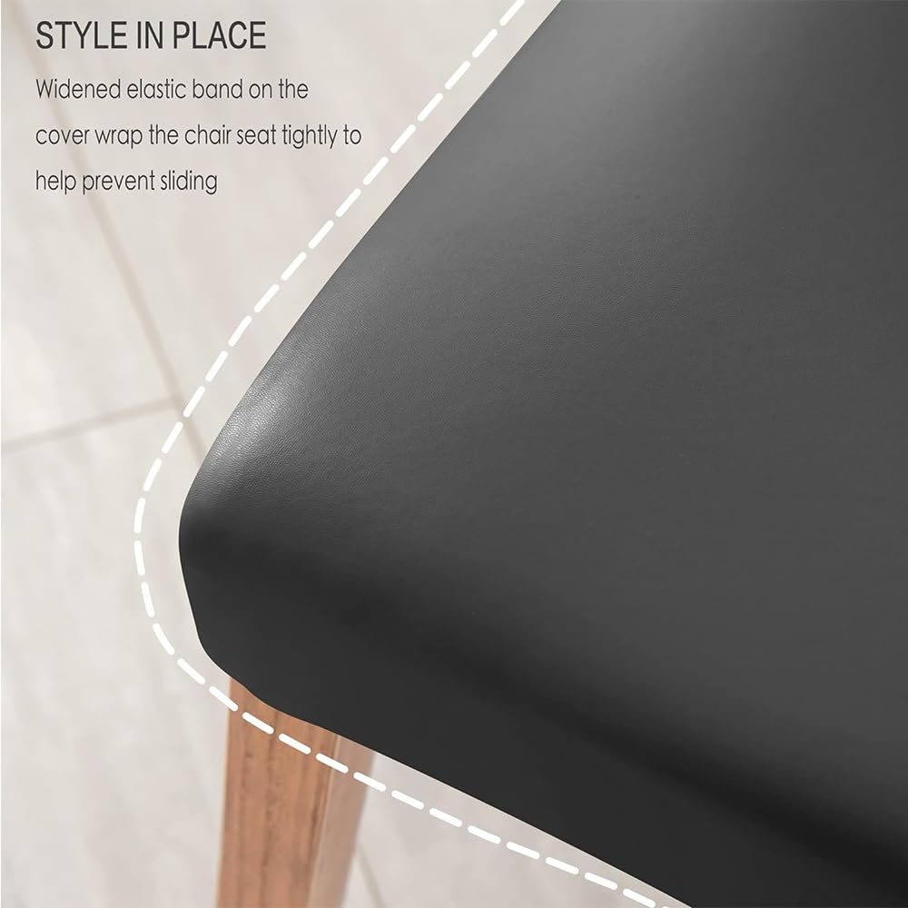 Black 2PCS Waterproof PU Leather Dining Chair Covers R4297