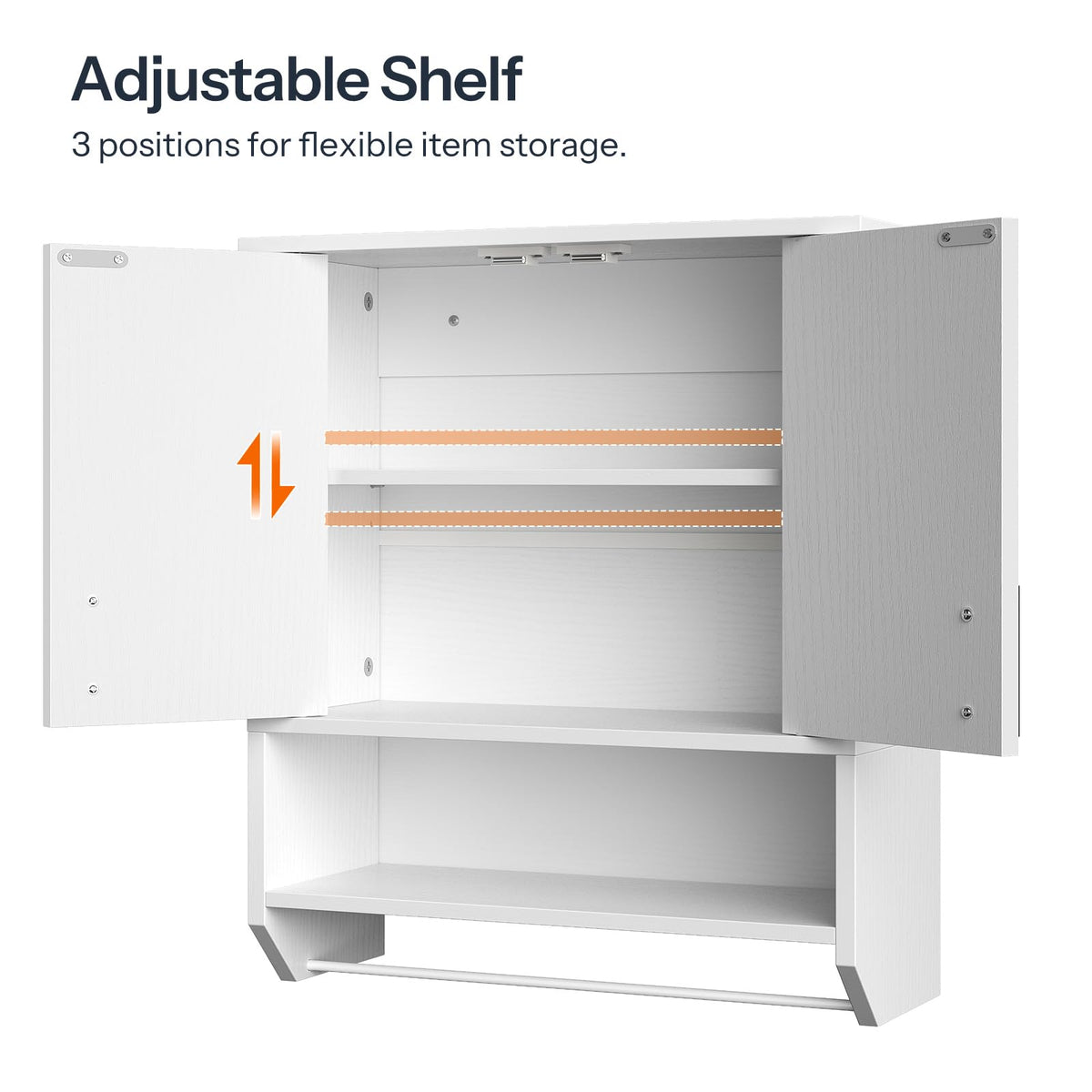 White Fluted Bathroom Wall Cabinet with Towel Rack P974