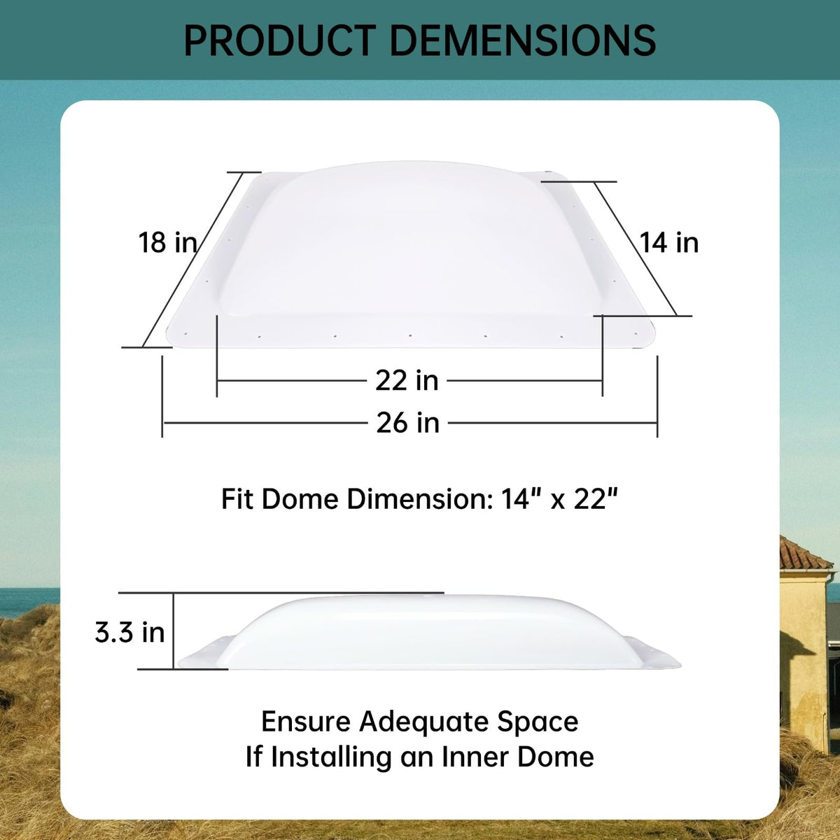 18" x 26" White RV Skylight Replacement L2808