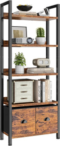 5-Tier Tall Bookshelf with 2 Fabric Drawers Q5818