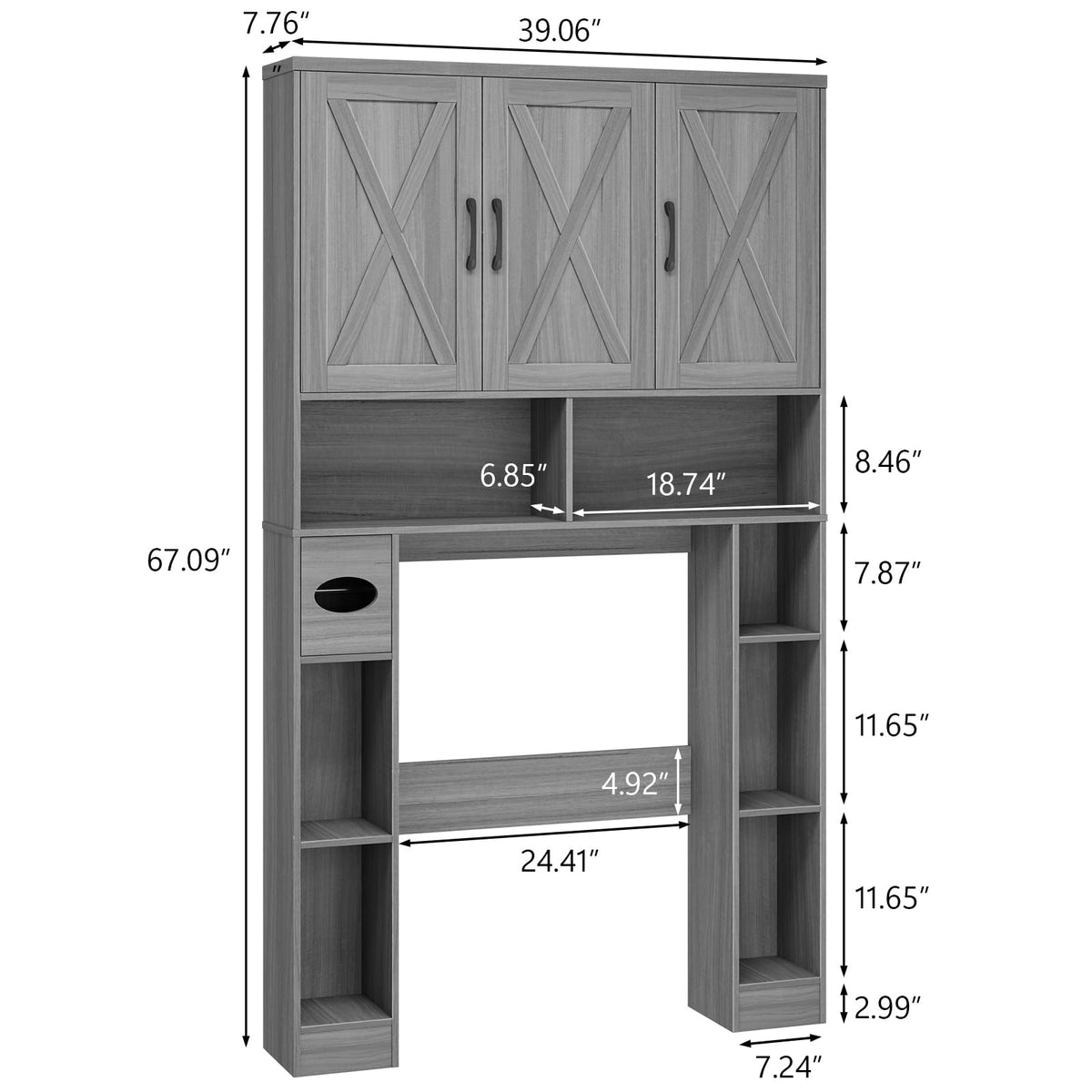 Over The Toilet Storage Cabinet with 3 Barn Doors W288
