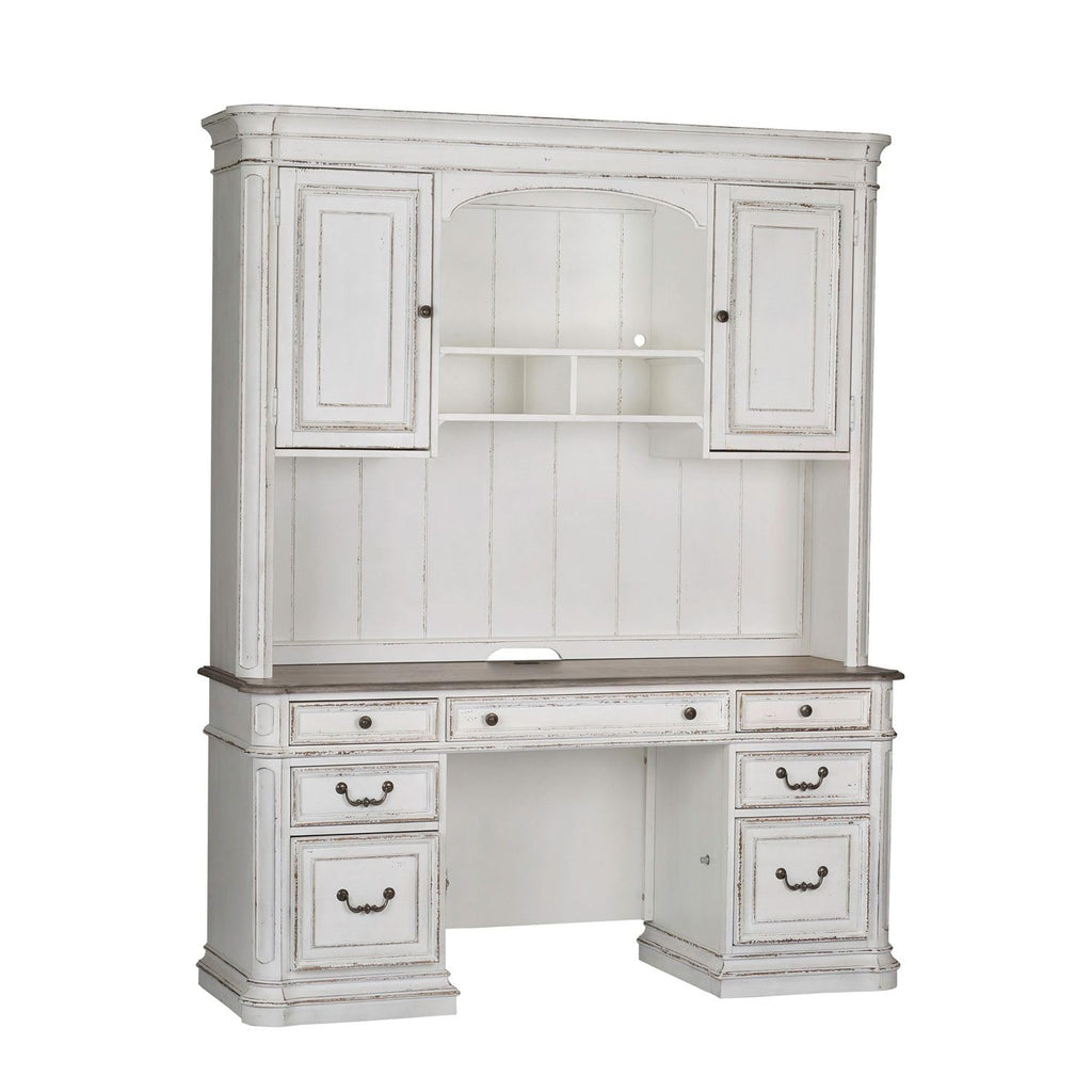 Antique White Credenza Desk & Hutch O421854