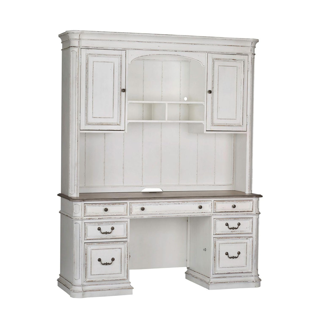Antique White Credenza Desk & Hutch O421854