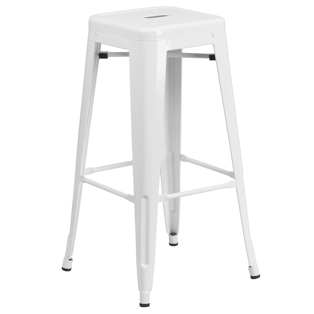 White Metal Indoor-Outdoor Barstool with Square Seat S899248