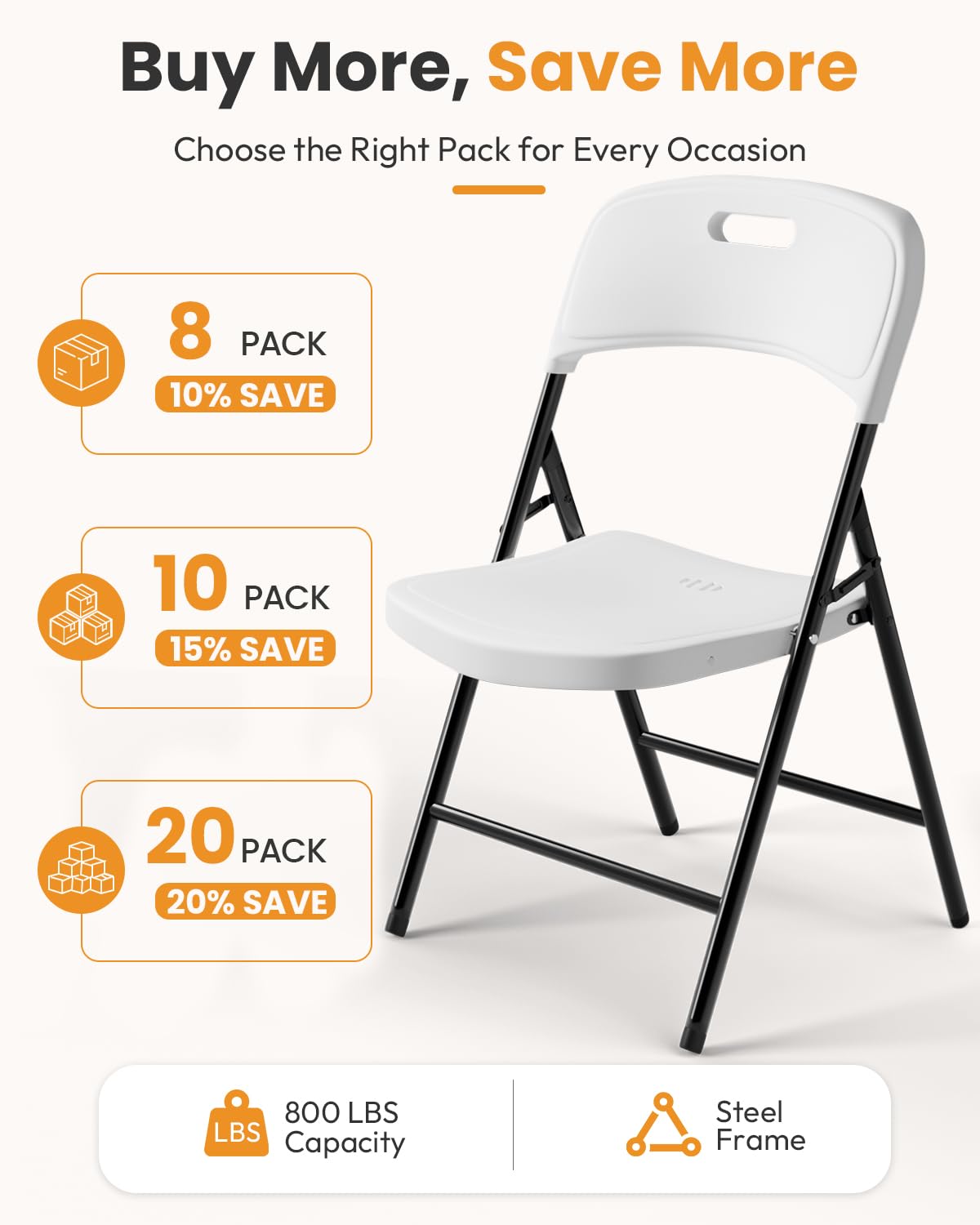White 10 Pack 600lbs Capacity Folding Chairs Q184