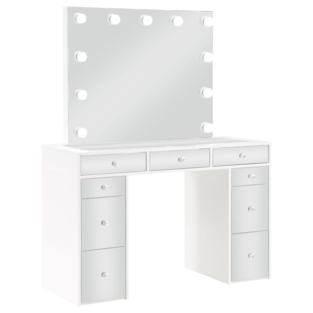 White Velvet 9-Drawer Vanity Table Set Q1085