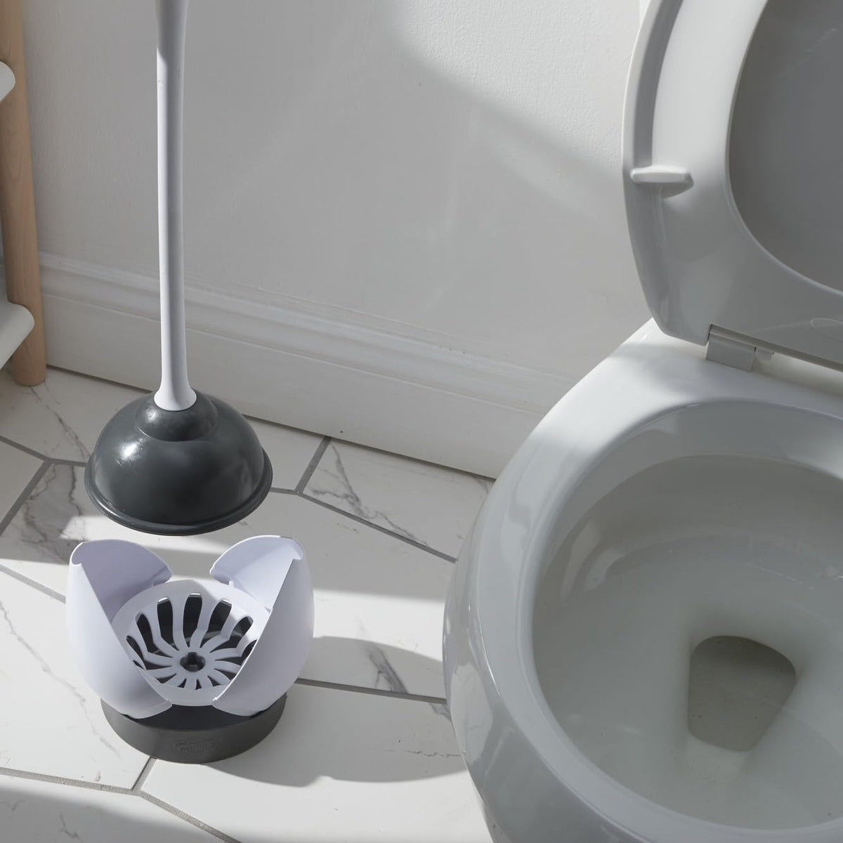 Heavy-Duty Toilet Plunger with Hideaway Holder, White P6649