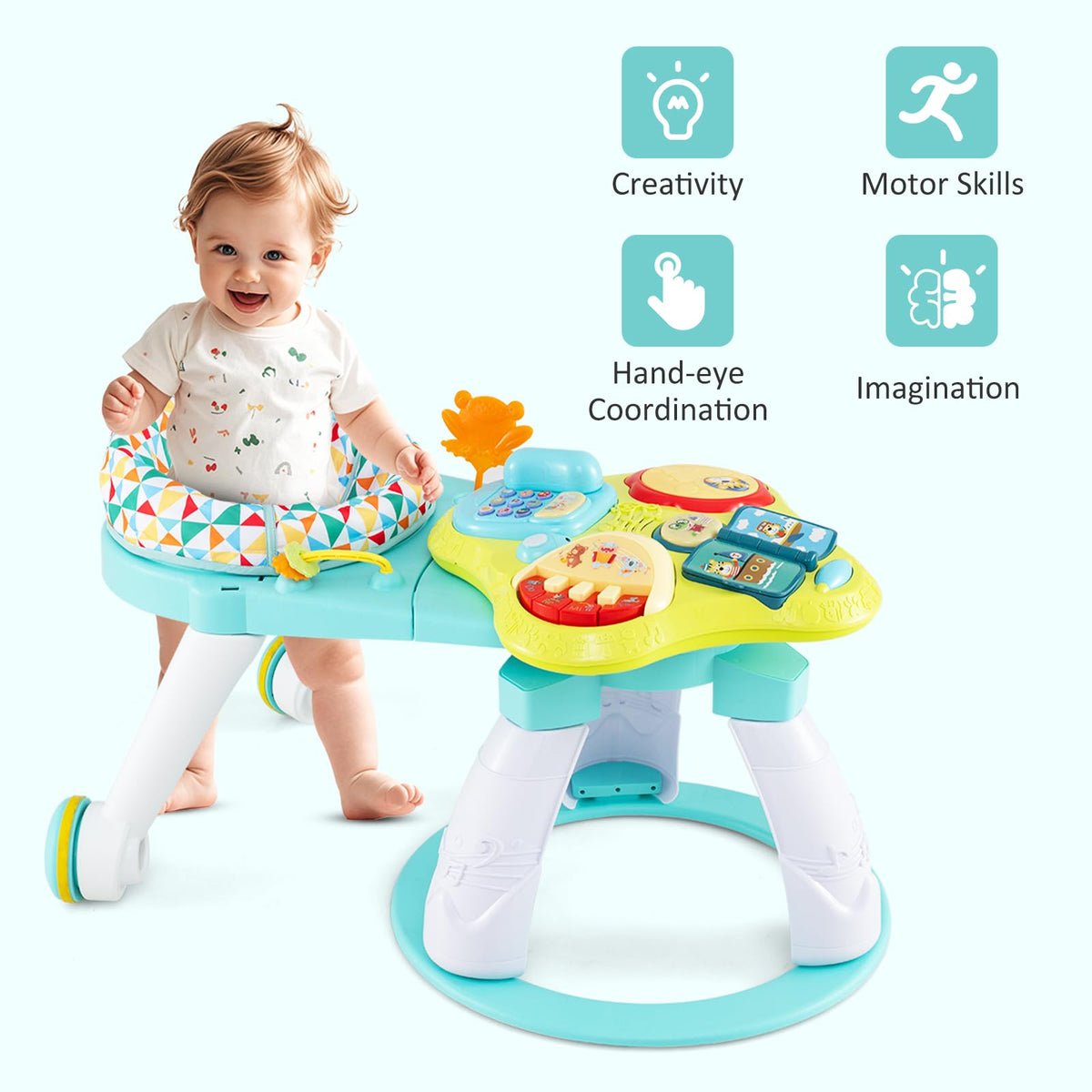 3 in 1 Baby Activity Center Walker with Play Table Green N411466