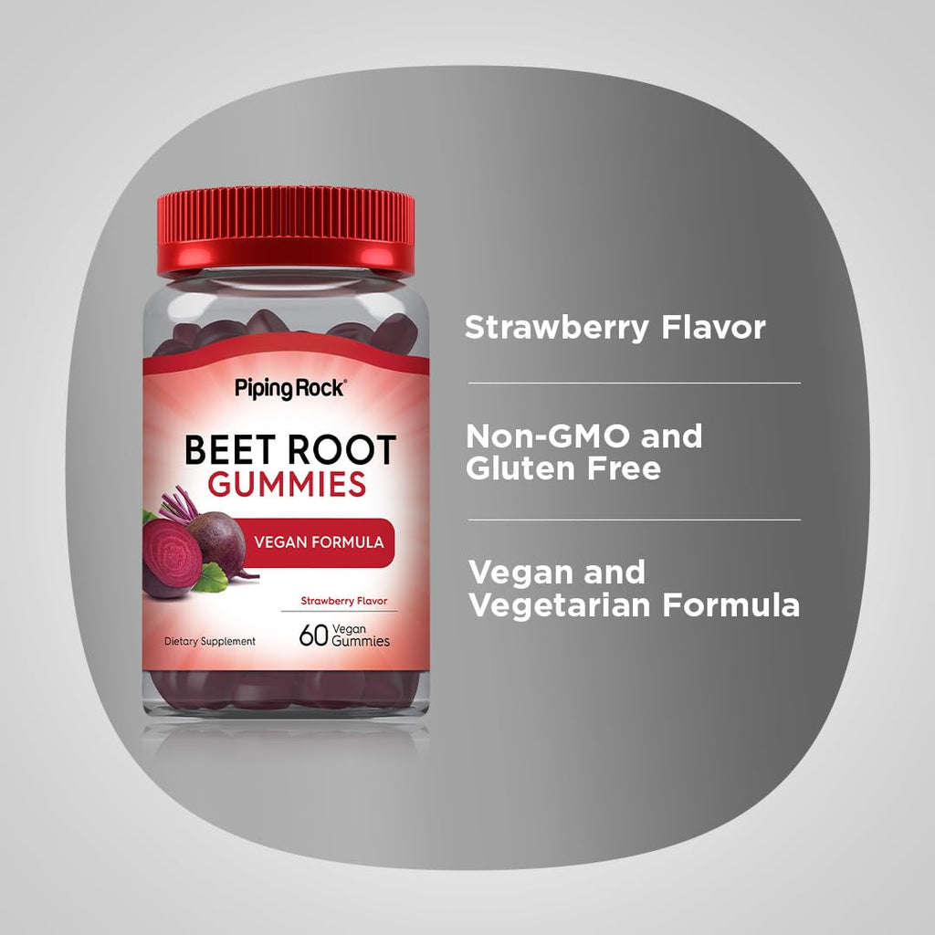 Beet Root Gummies 60 Count Strawberry Flavor Vegan Non-GMO Gluten Free S7872