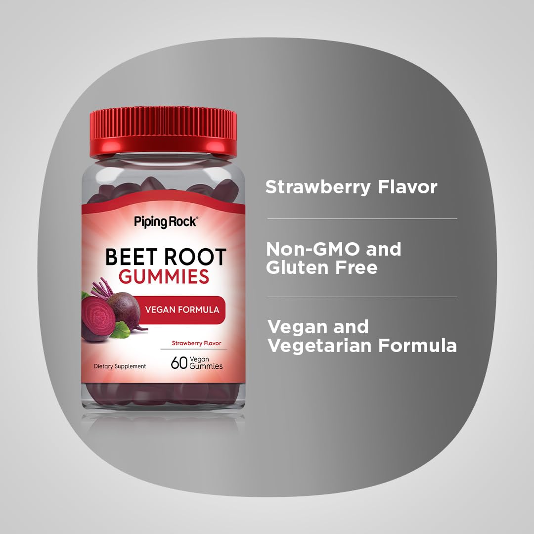 Beet Root Gummies 60 Count Strawberry Flavor Vegan Non-GMO Gluten Free S7872