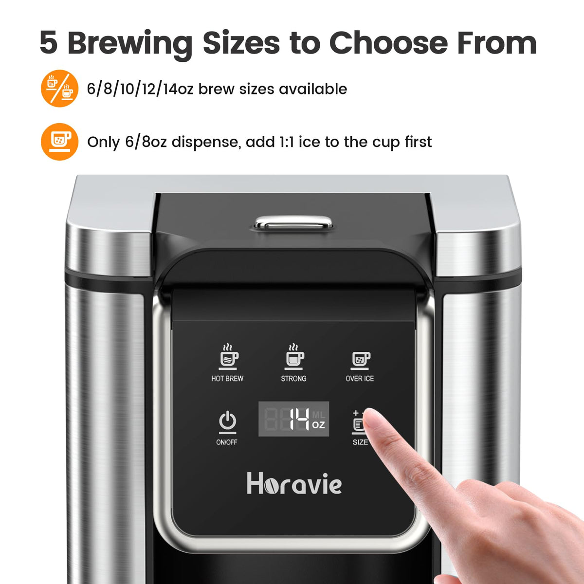 Single Serve Coffee Maker for K-Cup Pod & Grounds, 6 to 14oz Brew Sizes, 50oz Removable Reservoir, Stainless Steel, Black D191
