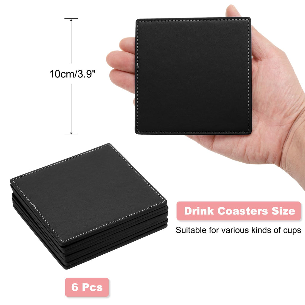White Stitched Dual Sided Leather Coasters Set of 6 X1542
