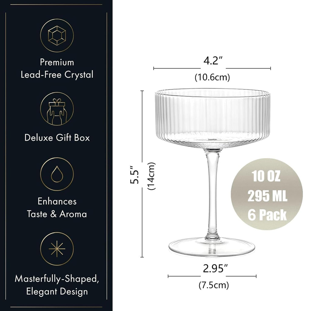 6 Pcs 10 oz Ribbed Coupe Glasses Set M540274