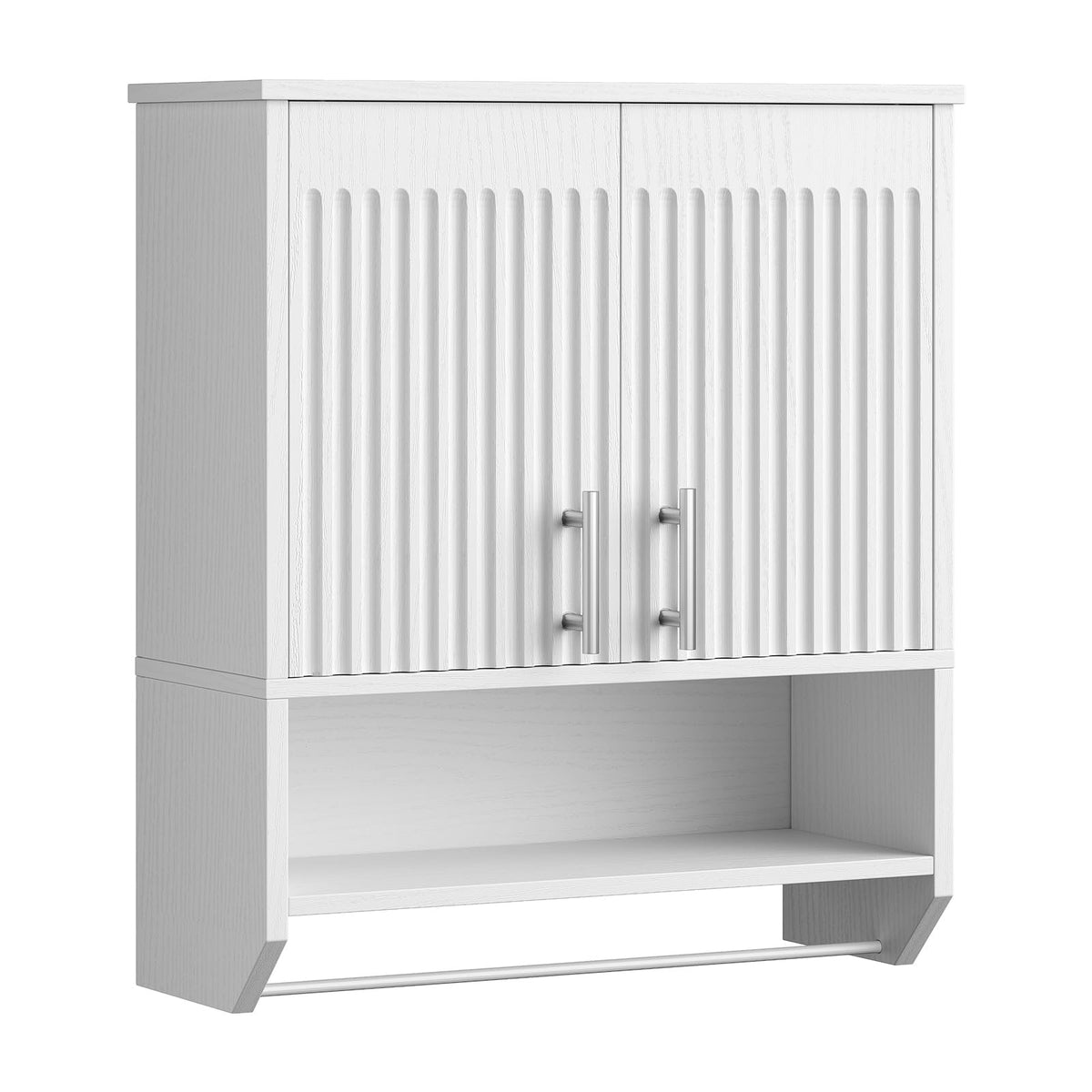 White Fluted Bathroom Wall Cabinet with Towel Rack P974