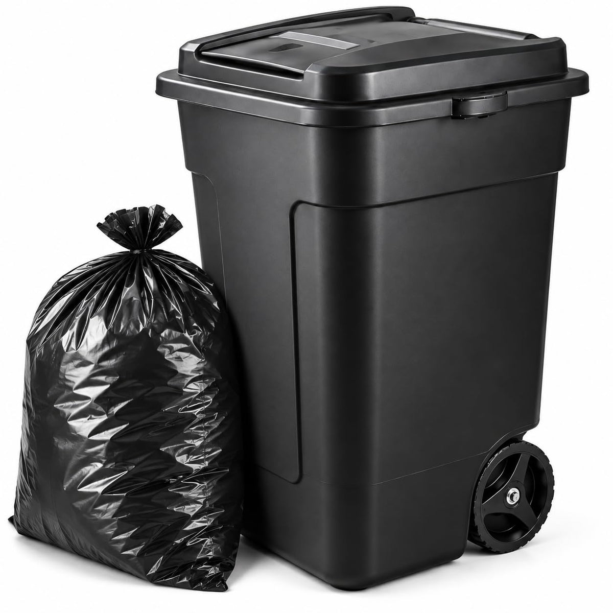 50 Gallon Wheeled Plastic Trash Can with Lid and Handle O2018