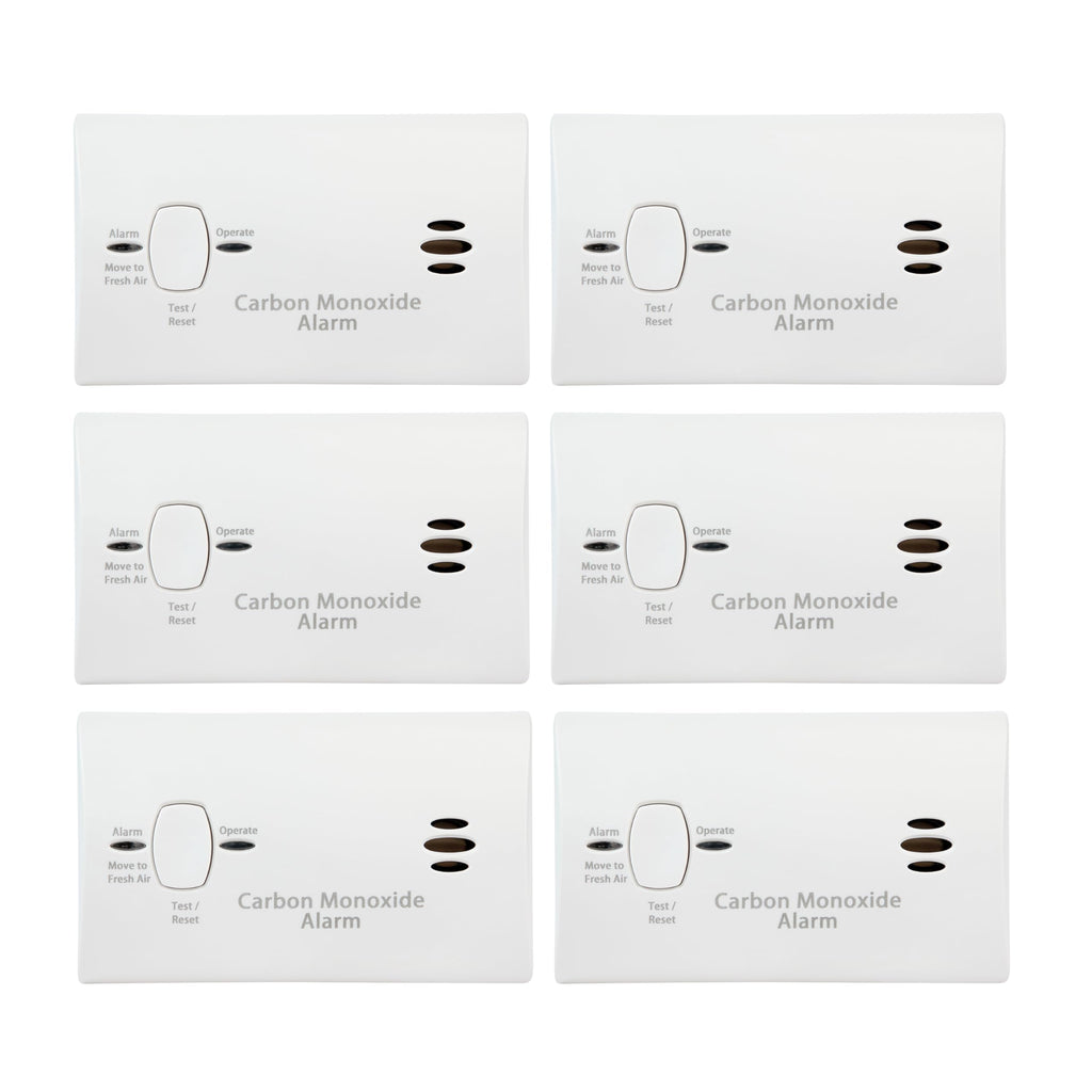 Carbon Monoxide Detector, AA Battery Powered, 85 dB Alarm, 6 Pack G292