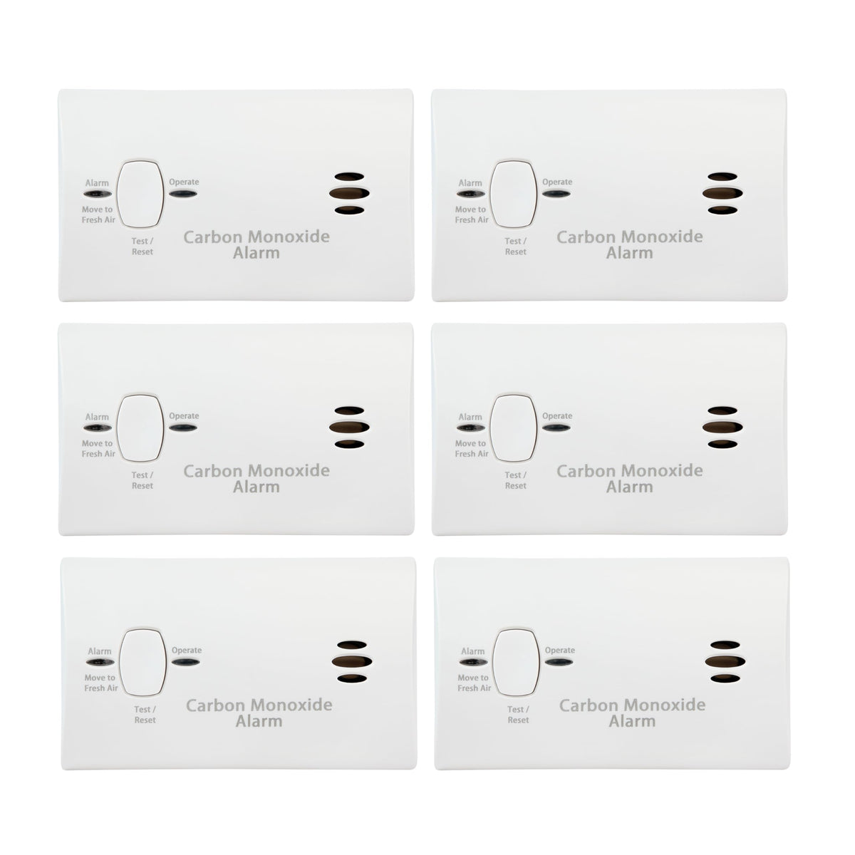 Carbon Monoxide Detector, AA Battery Powered, 85 dB Alarm, 6 Pack G292