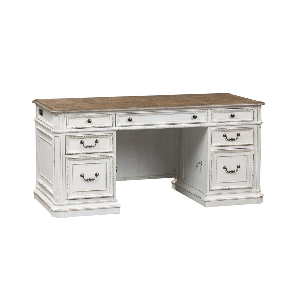 Antique White Credenza Desk & Hutch O421854