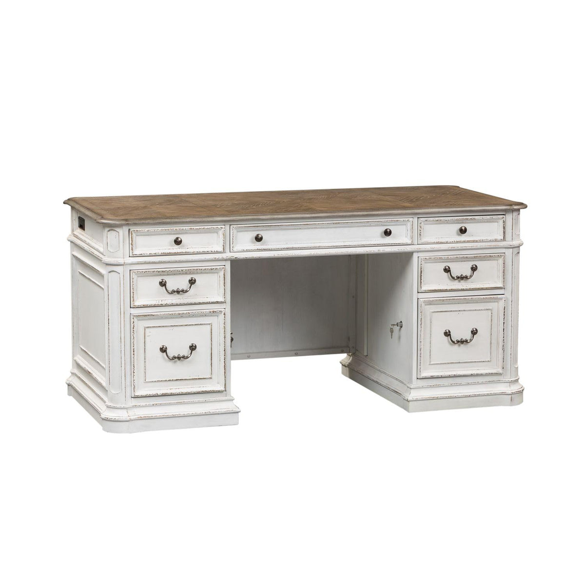 Antique White Credenza Desk & Hutch O421854