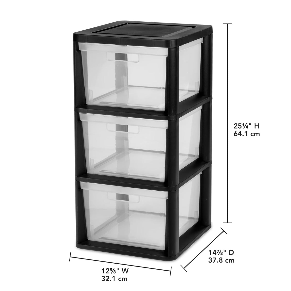 Black 3-Drawer Plastic Storage Tower X835821