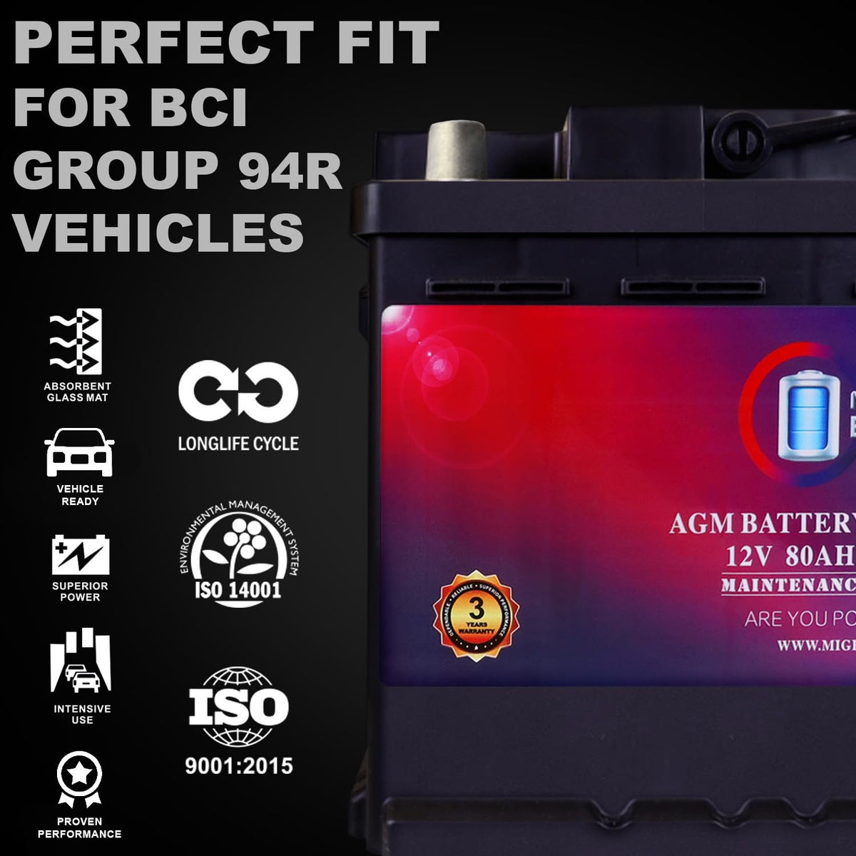 12V 80AH 850 CCA Replacement Battery U9488