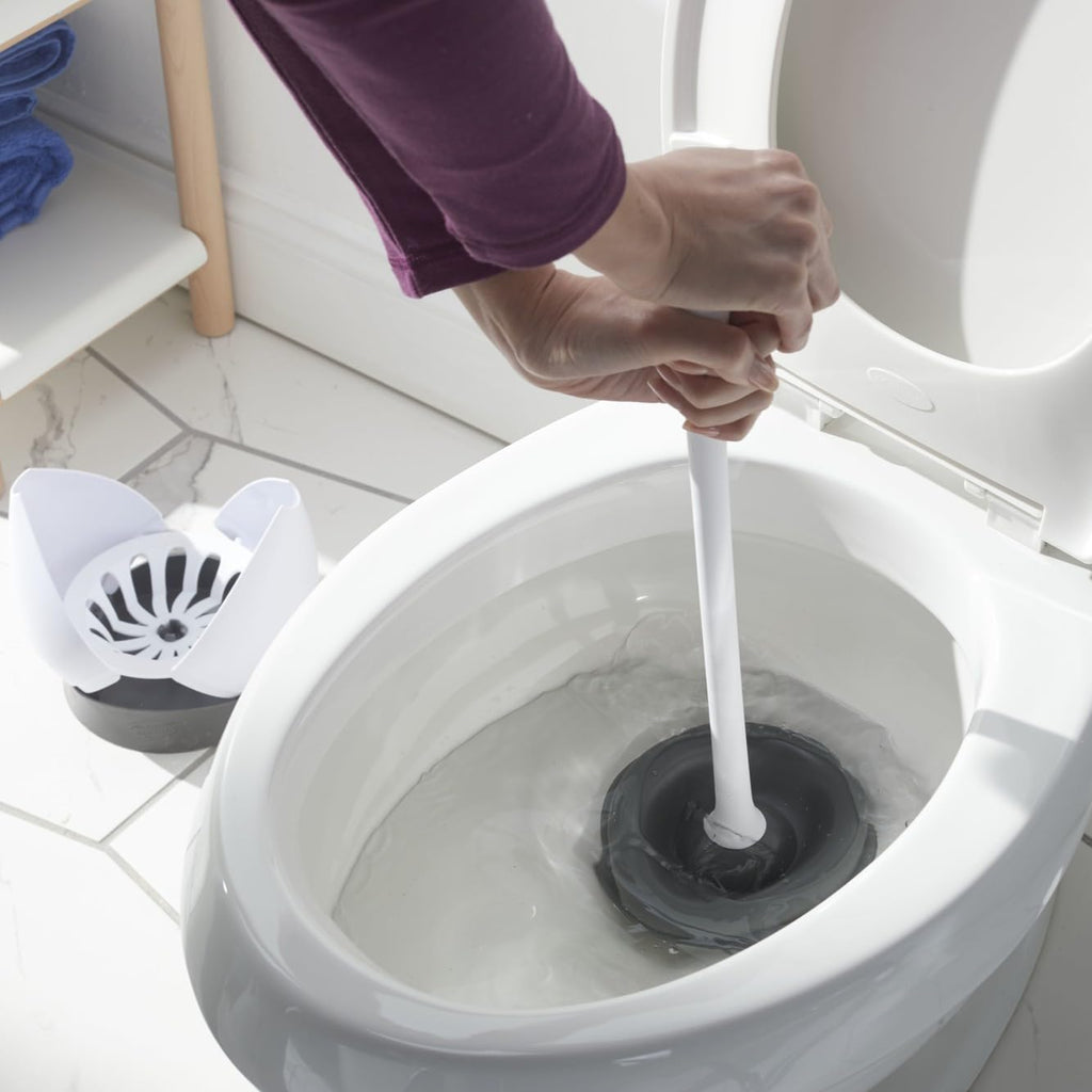 Heavy-Duty Toilet Plunger with Hideaway Holder, White P6649