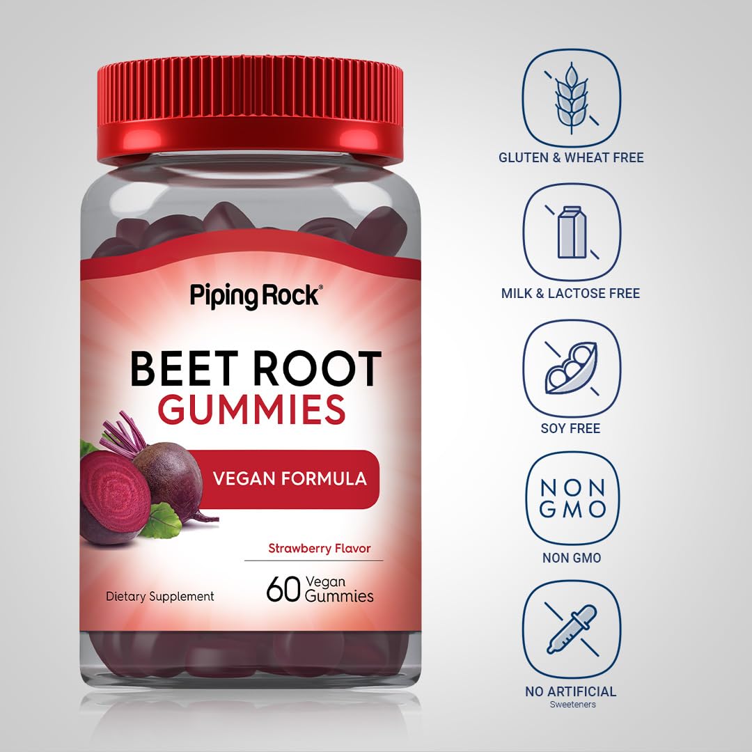 Beet Root Gummies 60 Count Strawberry Flavor Vegan Non-GMO Gluten Free S7872