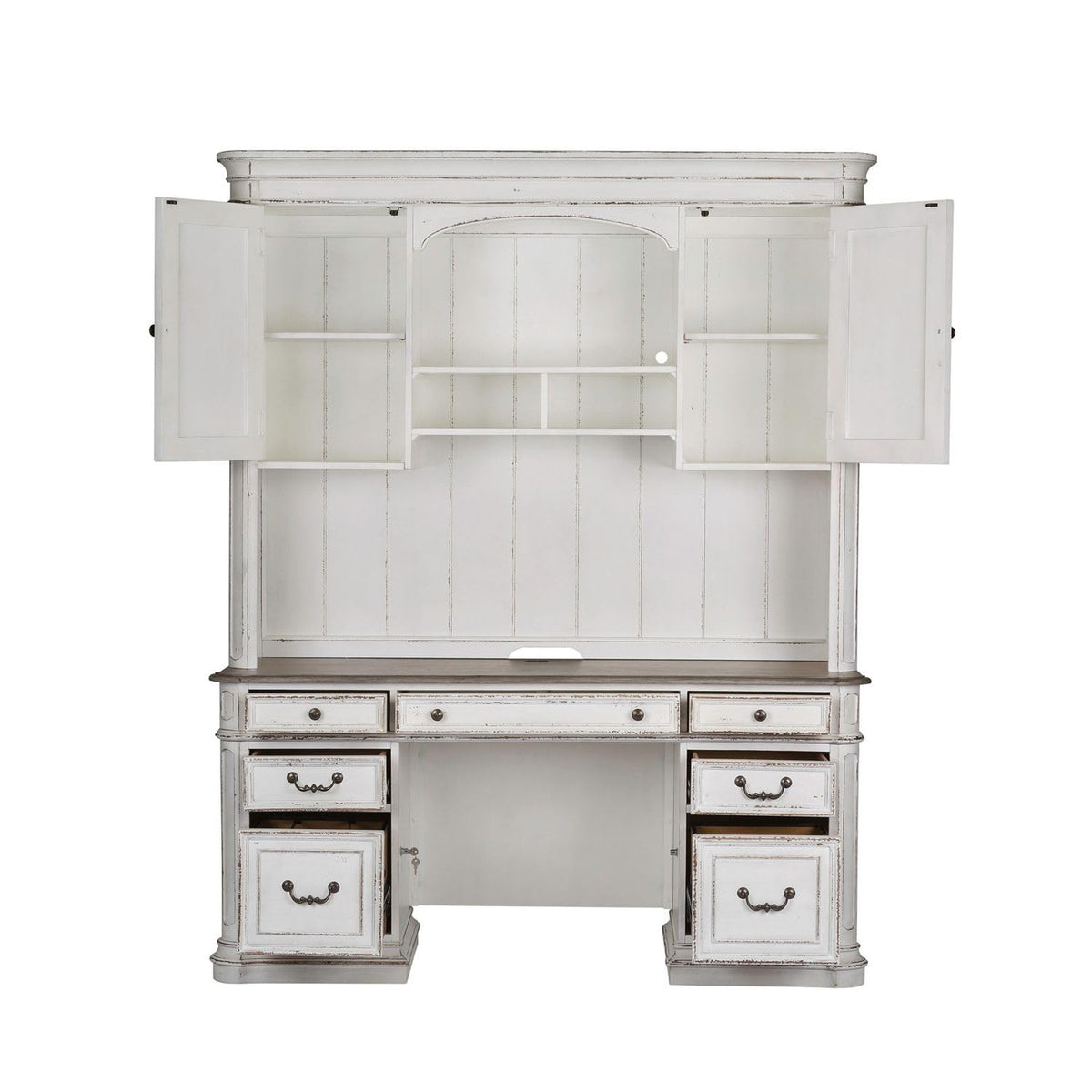 Antique White Credenza Desk & Hutch O421854