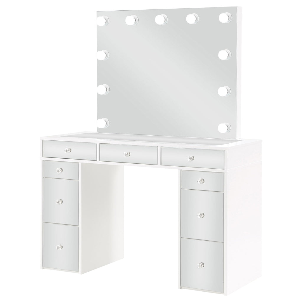 White Velvet 9-Drawer Vanity Table Set Q1085