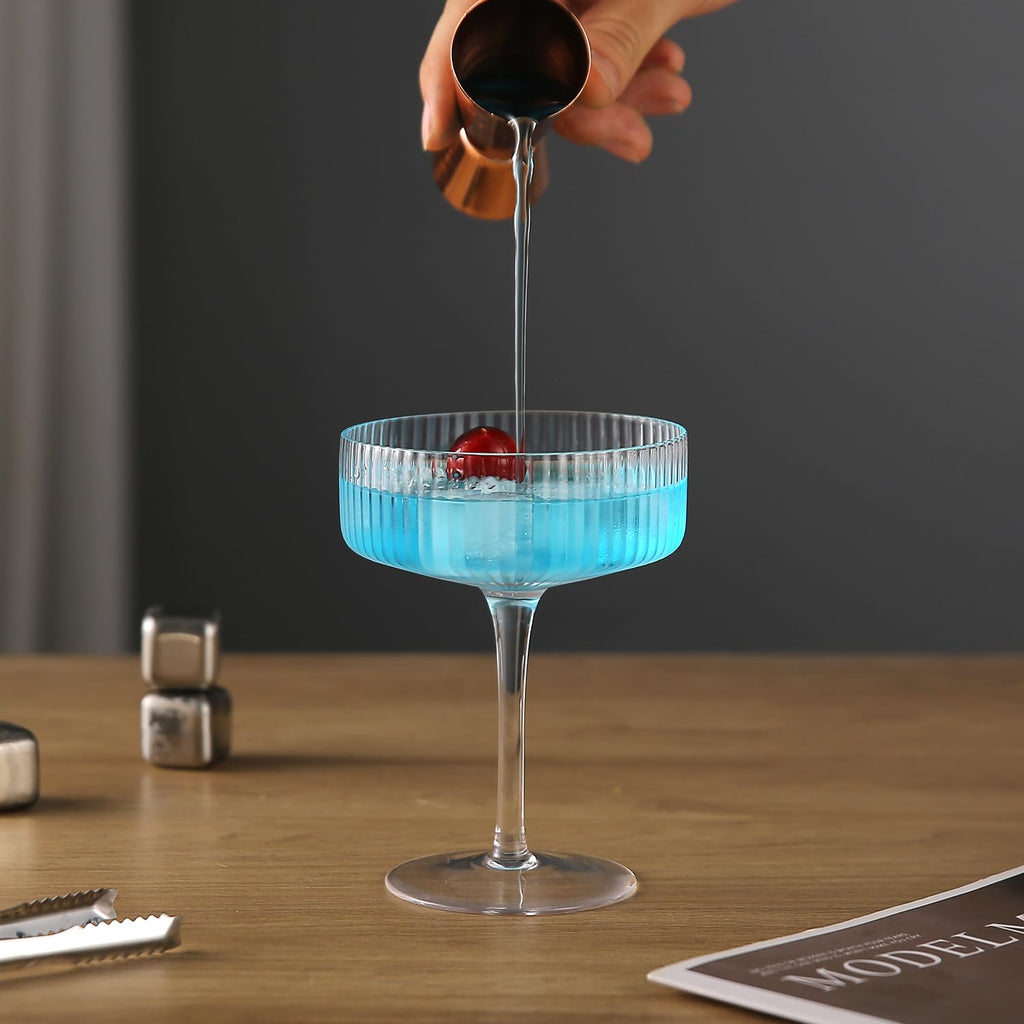 6 Pcs 10 oz Ribbed Coupe Glasses Set M540274