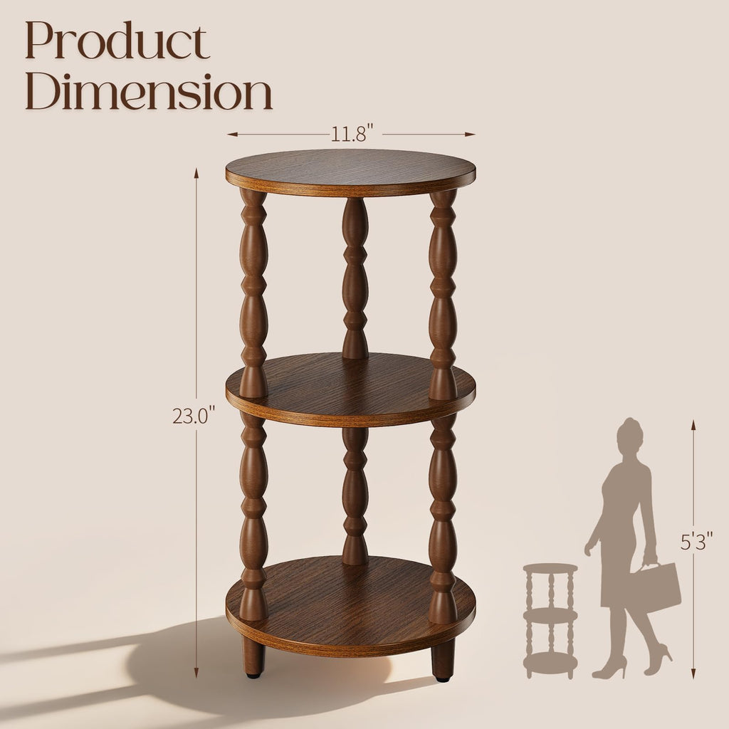 Small Round 3-Tier Wood Side Table with Storage Shelf A157220