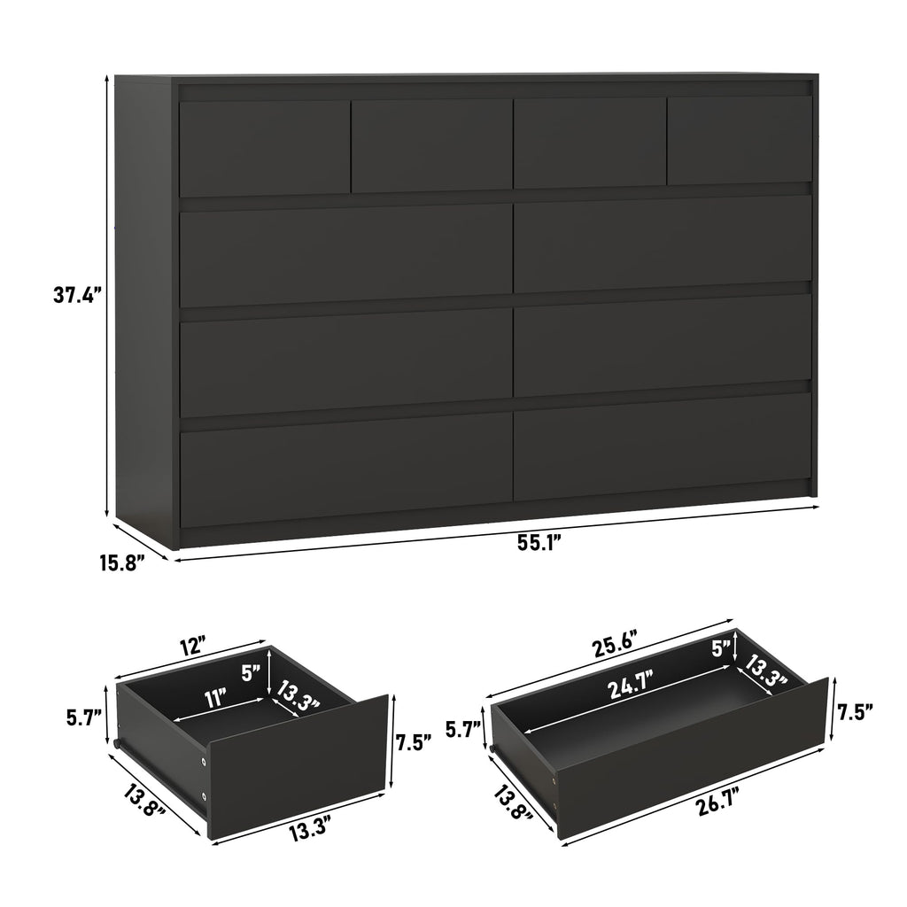 Black 10 Drawer Wood Dresser X841815