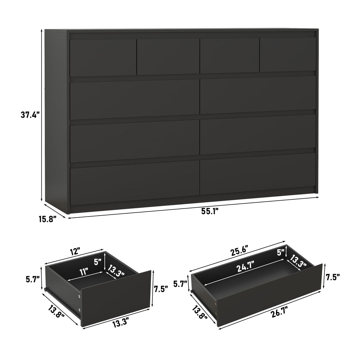 Black 10 Drawer Wood Dresser X841815