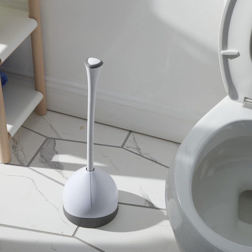 Heavy-Duty Toilet Plunger with Hideaway Holder, White P6649