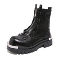 Men'S Leather Chunky Heel Motorcycle Boots With Front Zipper Round Toe Non-Slip Lug Sole Platform Ankle Boots A987999