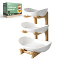 3 Tier Ceramic Fruit Bowl with Bamboo Stand U57639