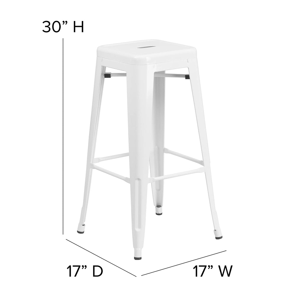 White Metal Indoor-Outdoor Barstool with Square Seat S899248