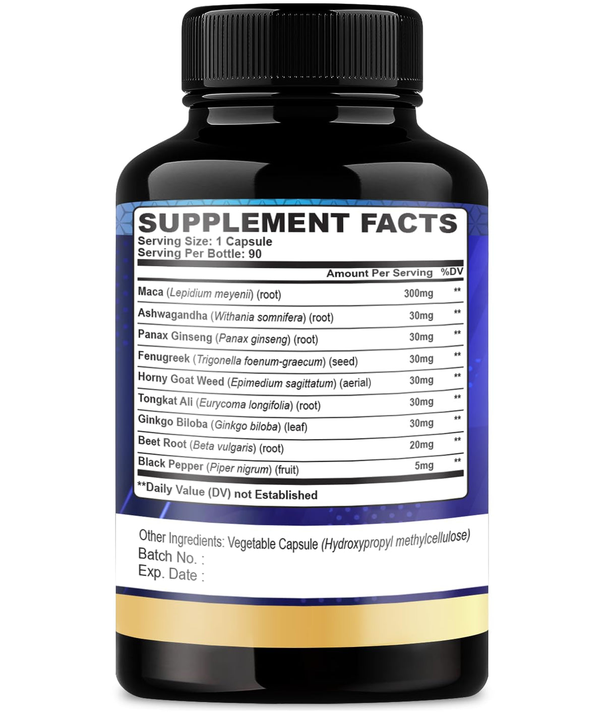 Maca Root Ashwagandha Panax Ginseng Supplement 90 Capsules R5861