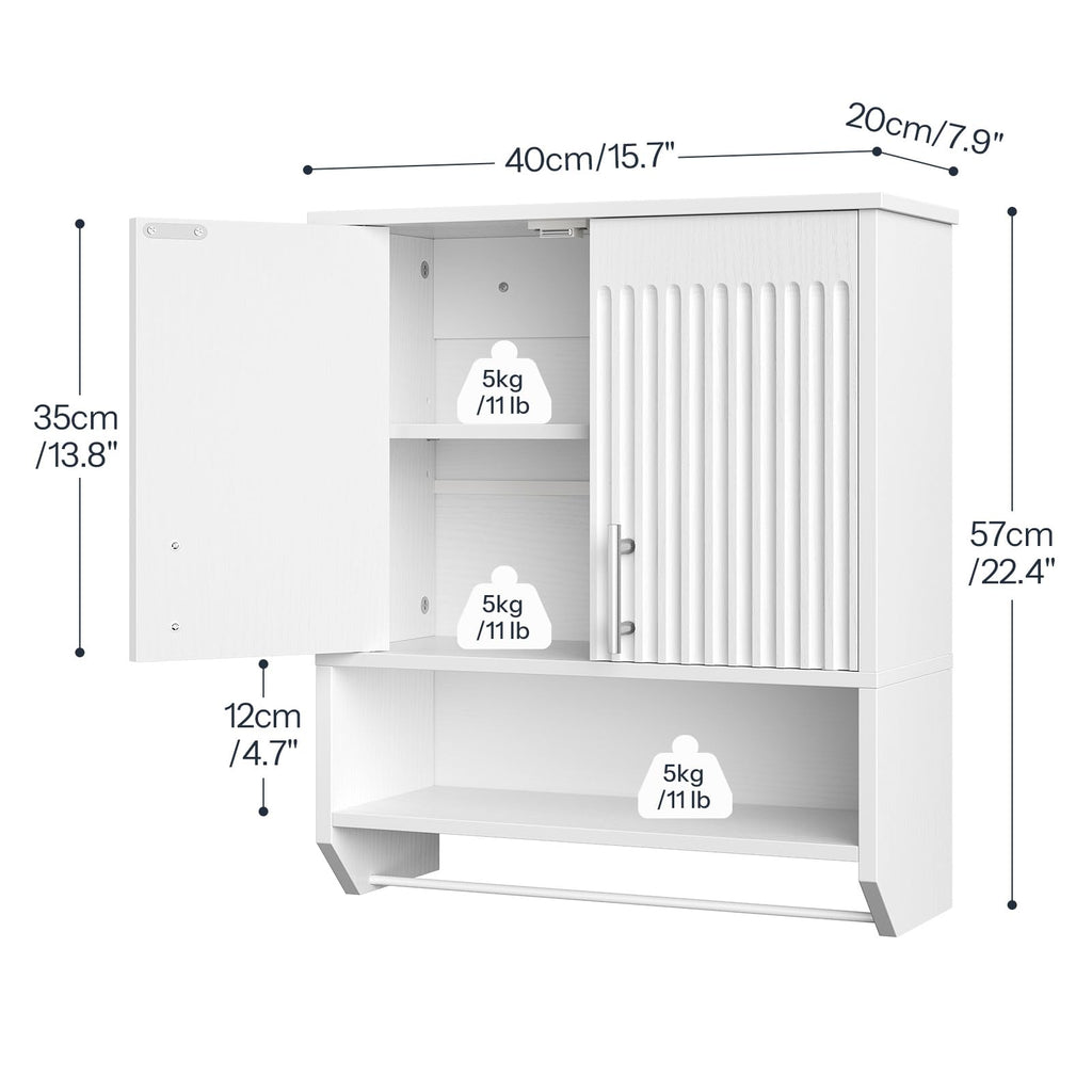 White Fluted Bathroom Wall Cabinet with Towel Rack P974