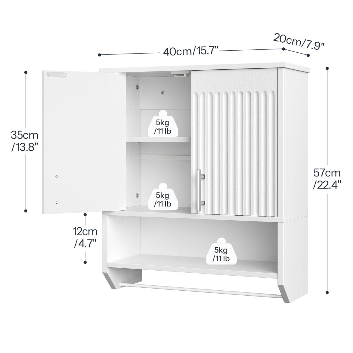 White Fluted Bathroom Wall Cabinet with Towel Rack P974