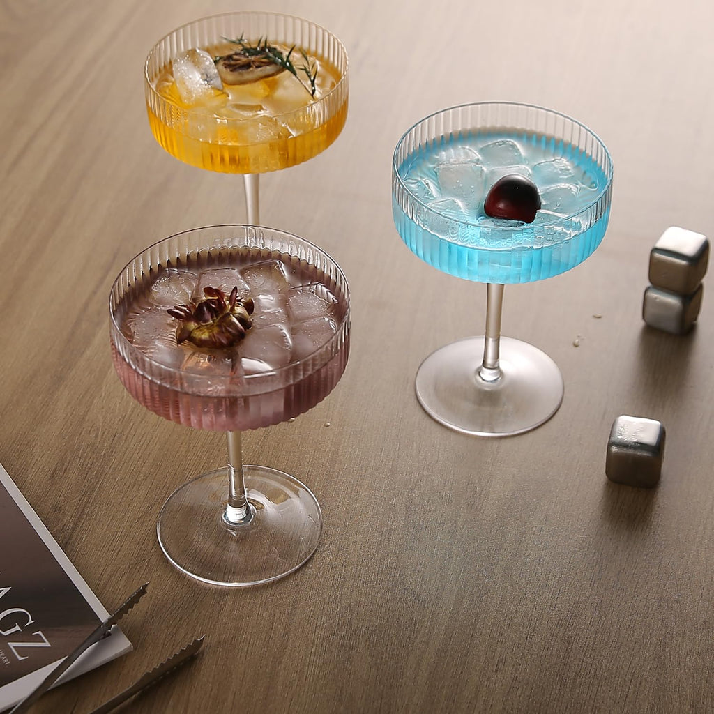 6 Pcs 10 oz Ribbed Coupe Glasses Set M540274