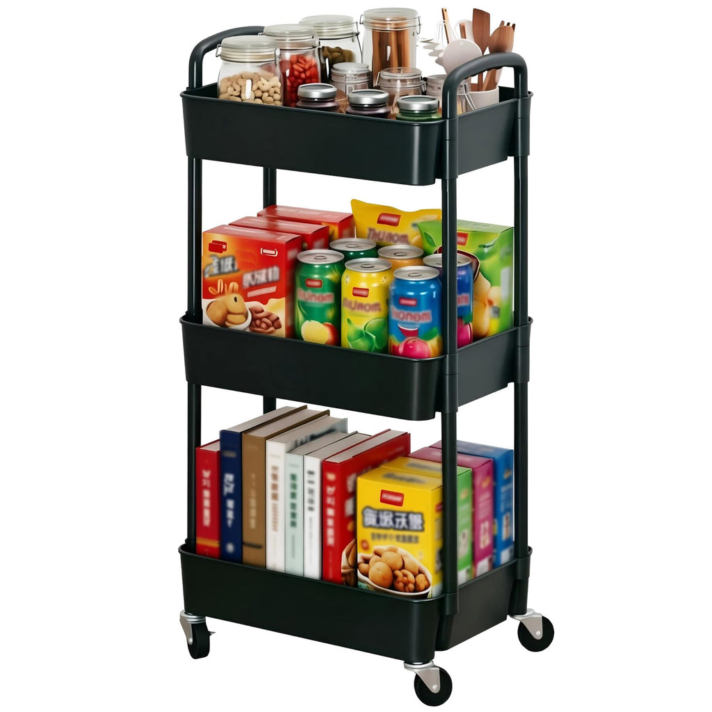 3-Tier Plastic Rolling Utility Cart with Wheels N738618