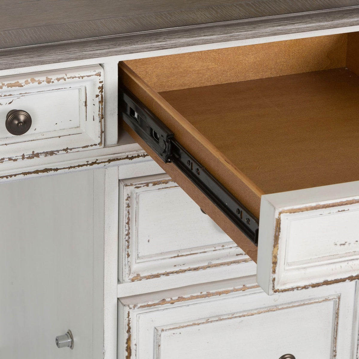 Antique White Credenza Desk & Hutch O421854