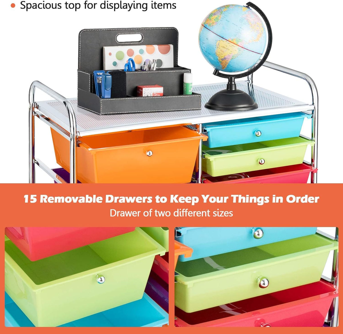 15 Drawer Rolling Storage Cart with Lockable Wheels L6002