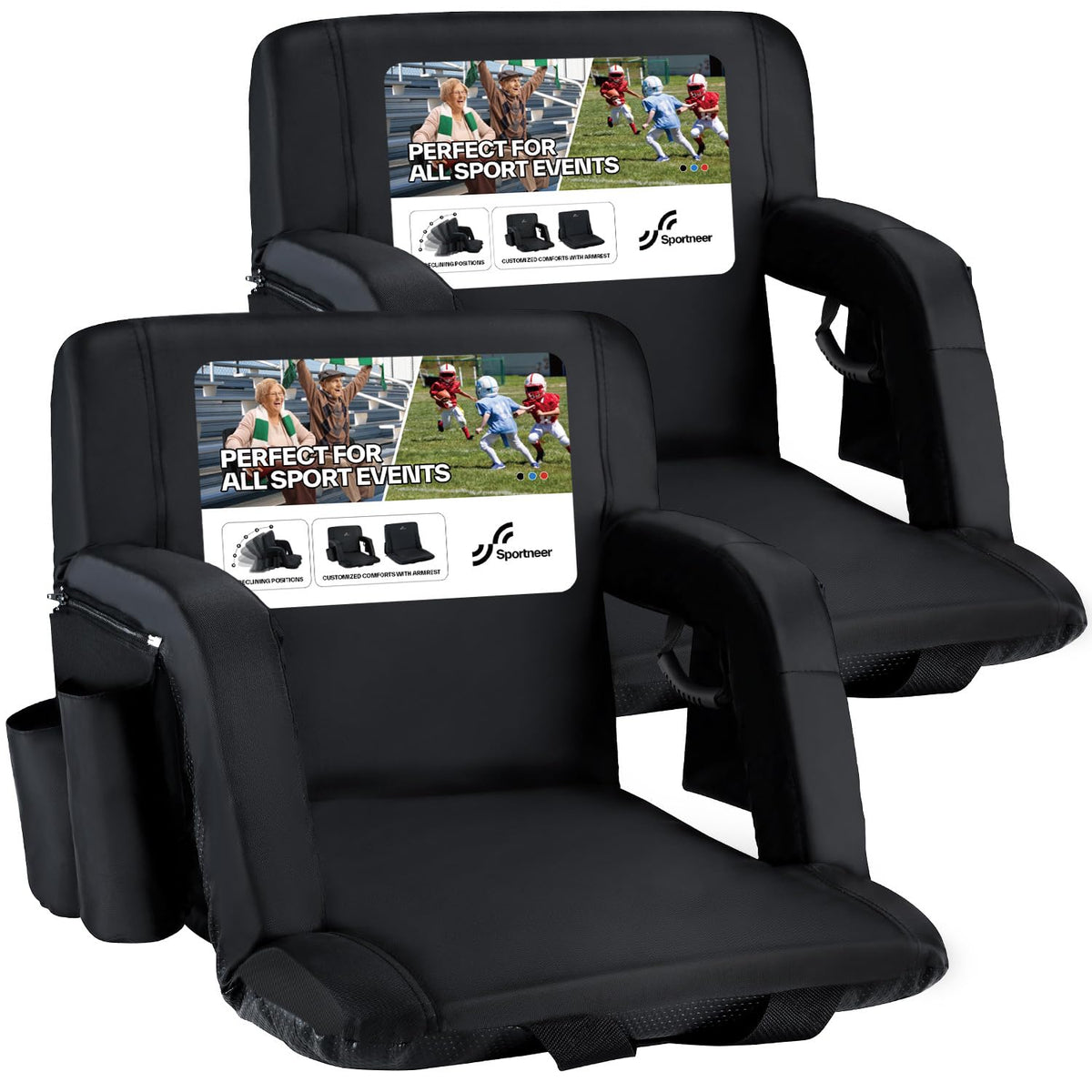 Stadium Seats with Back Support 2.5'' Thick Cushion 6 Adjustable Angle Bleacher Seat with Armrest A445635