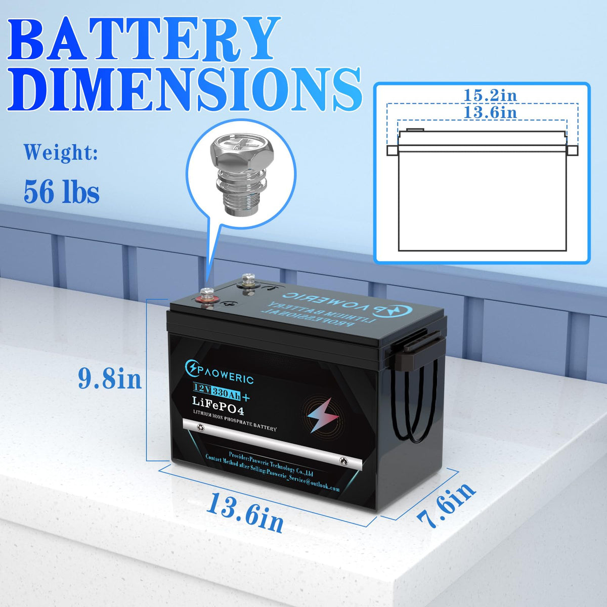 12V 300Ah LiFePO4 Battery with 200A BMS B927891