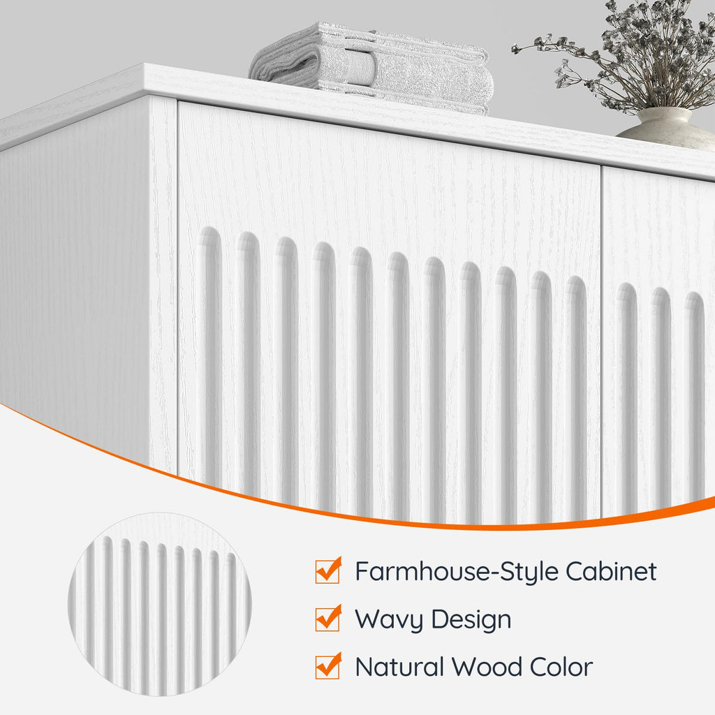 White Fluted Bathroom Wall Cabinet with Towel Rack P974